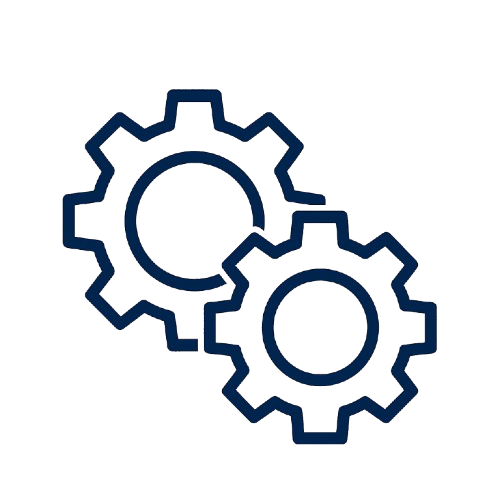 Engranajes azules que simbolizan optimización de procesos y mejora continua.