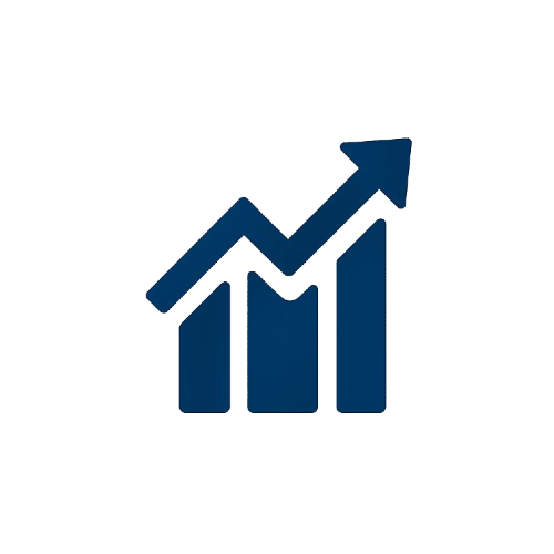 Ícono de gráfico ascendente azul oscuro