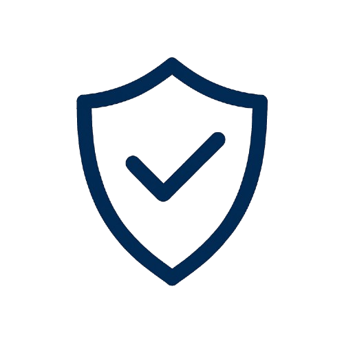 Escudo azul con tilde que representa certificación ISO y confianza empresarial.